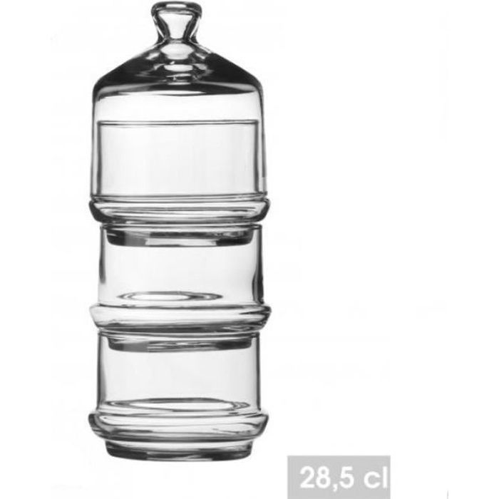 Bonbonnière 3 Niveaux  Empilables en Verre transparent avec Cloche Mini Présentoirs à Gâteaux Desserts Pâtisserie - H.28,5 x Dia.9