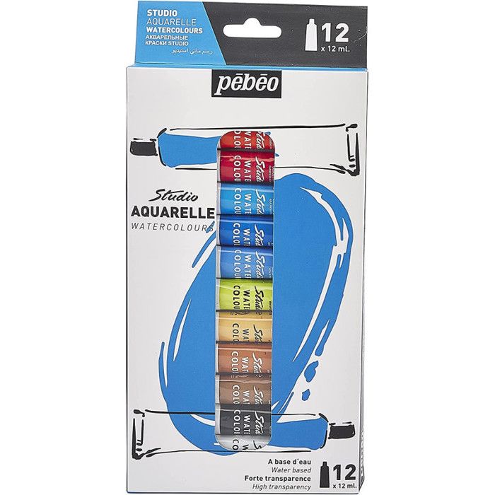 Peinture Aquarelle - PEBEO - Studio Aquarelle - 12 x 12 ml - 12 Couleurs Variées - Mixte