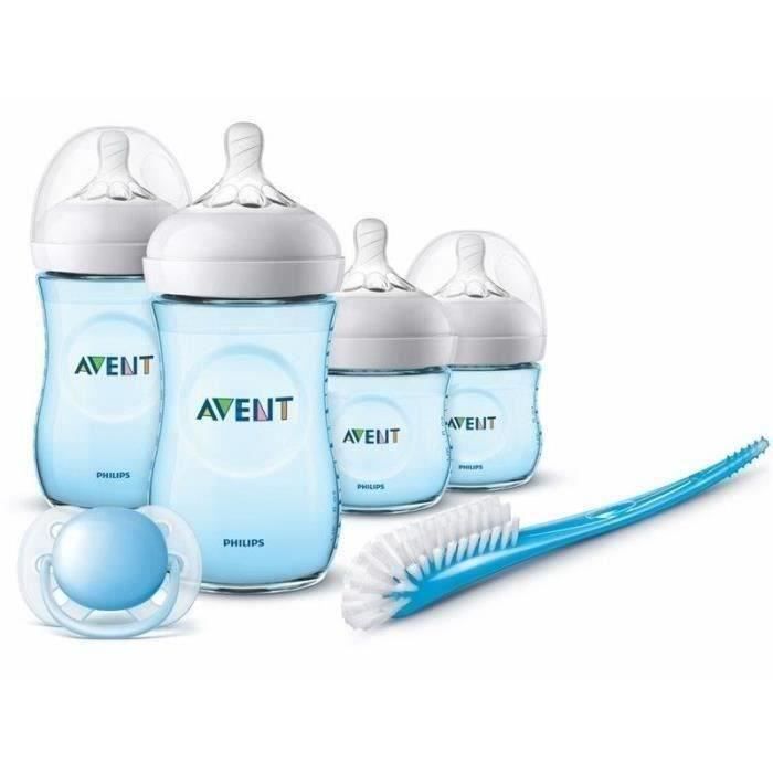 PHILIPS AVENT SCD301/04 Kit nouveau-né Natural Rose - Lot de 2 biberons 125ml + 2 biberons 260ml Natural+1 goupillon+1 sucette-Bleu