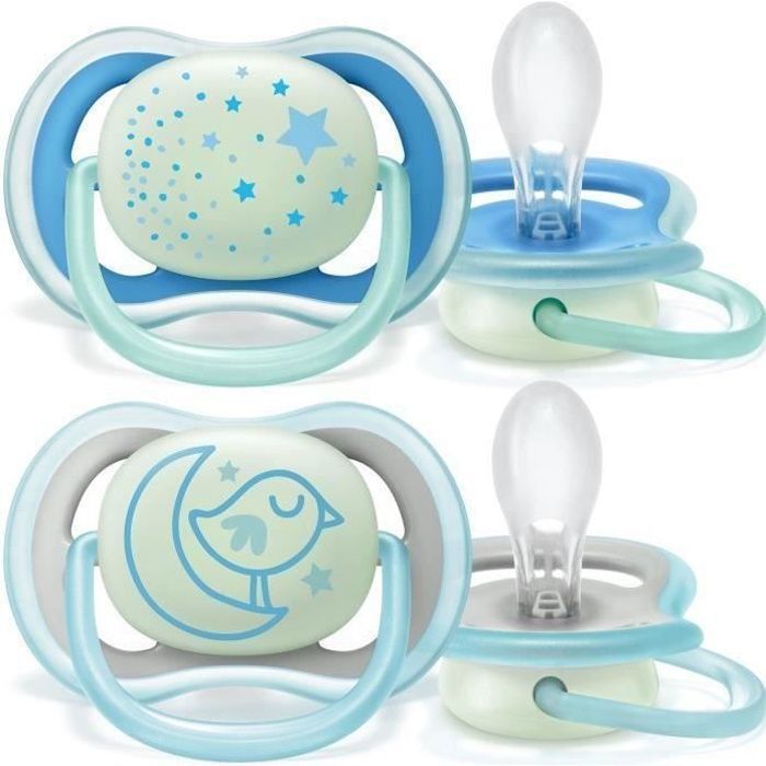 PHILIPS AVENT SCF376/21 Lot de 2 Sucettes Ultra Air Nuit Etoile et Oiseau Bleu 6-18m