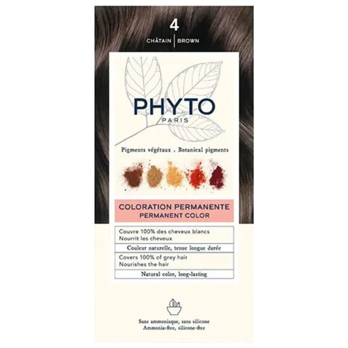 Coloration Permanente - Phyto - 4 Châtain - Sans ammoniaque - Tous types de cheveux - Crème