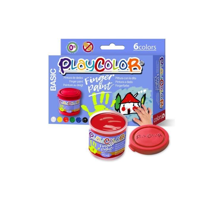 Peinture au doigt - PLAYCOLOR - FINGER PAINT BASIC - Lot de 6 pots - 40 ml - Couleurs assorties