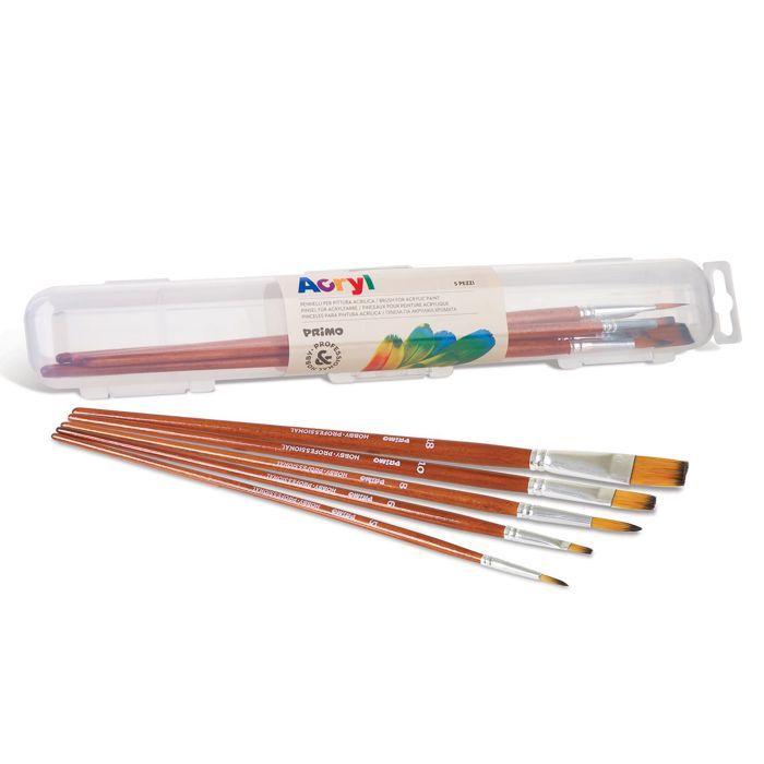 Kit de 5 Pinceaux Qualité Supérieure Poils Synthétique Acrylique et Gouache. Pointe  ronde et plate. Formats différentes.