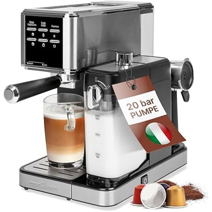 ProfiCook® Machine à espresso 2en1 pour café en poudre et capsules compatibles Nespresso -Machine porte-filtre 20bar-avec système