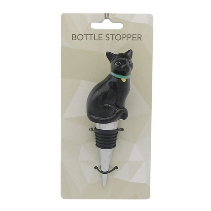 Bouchon de bouteille en céramique chat Noir Puckator - noir - 11,5x3,5x3 cm