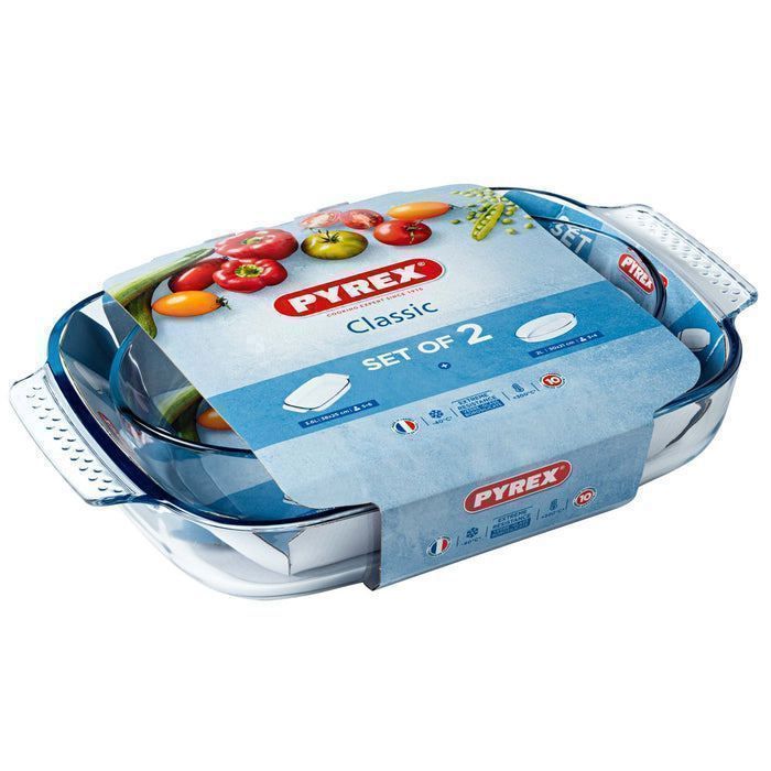 Set de 2 plats à four rectangulaires en verre 31x20cm + 39x28cm   PYREX