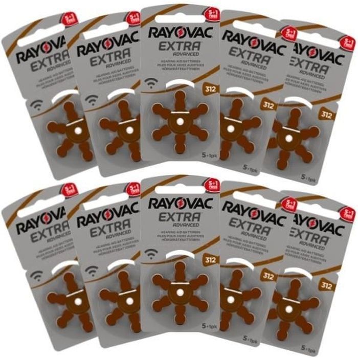 Rayovac - Piles Extra Advanced zinc-air pour aides auditives, code couleur brun