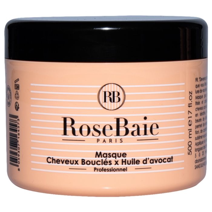 Masque capillaire - Rose Baie - Huile d'Avocat - Kératine - Beurre de Karité - Cheveux Bouclés