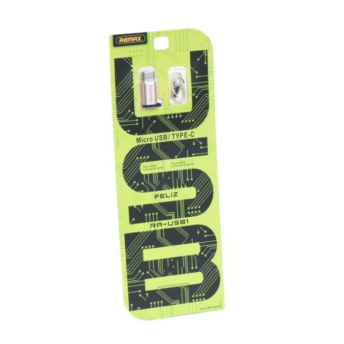 REMAX adaptor RA-USB1 Micro -Type C avec keychain Argent.