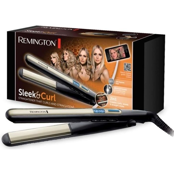 Remington S6500 Fer à Lisser, Fer à Boucler, Lisseur, Boucleur Sleek & Curl, Plaques XL Advanced Ceramic