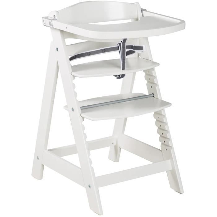 ROBA Chaise Haute Évolutive "Sit Up Click et Fun" + Plateau Repas Amovible - Bois Laqué Blanc