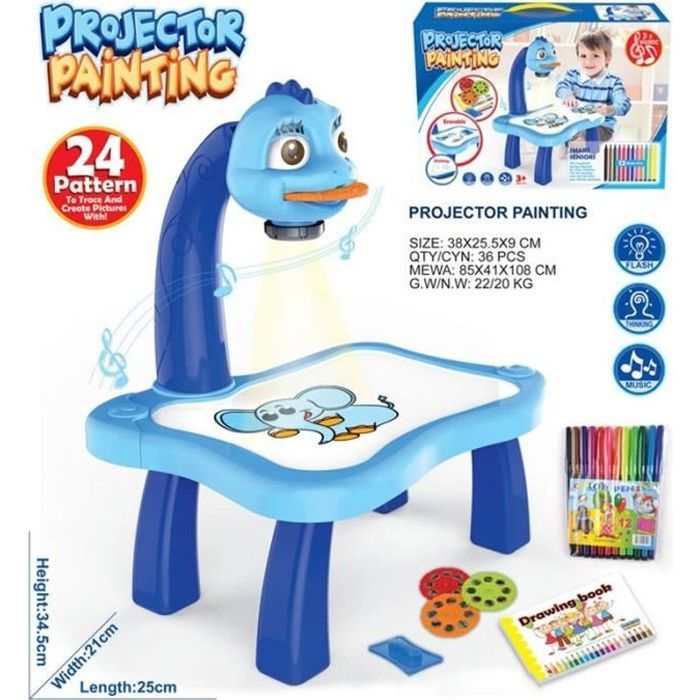 Jouet éducatif - Enfants - Projecteur musical - 3 diapositives - 24 motifs - Développe l'imagination