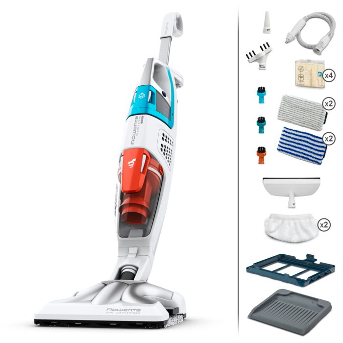 ROWENTA - Nettoyeur balai Vapeur 2en1 Filaire Clean et Steam 1700w Blanc/bleu - Ry8544wh