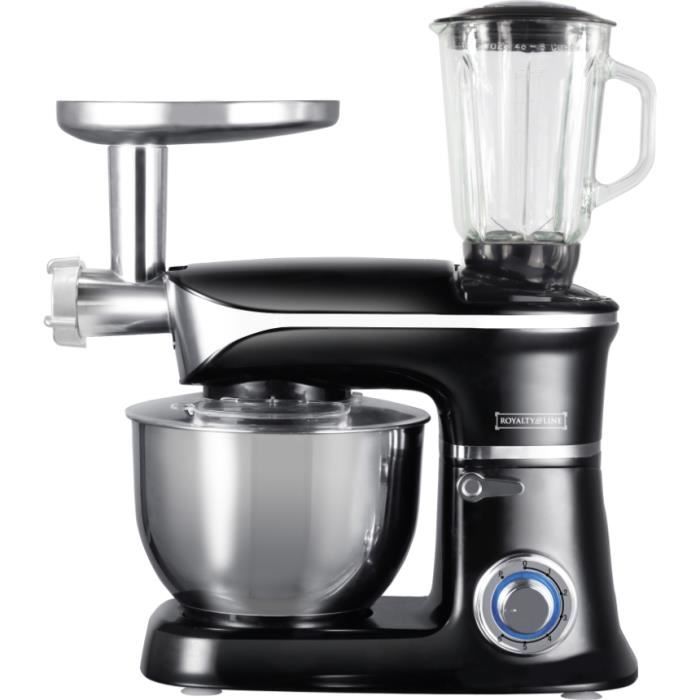 Royalty Line - Robot ménager multifonctionnel noir avec bol mélangeur en acier inoxydable de 6,5 litres