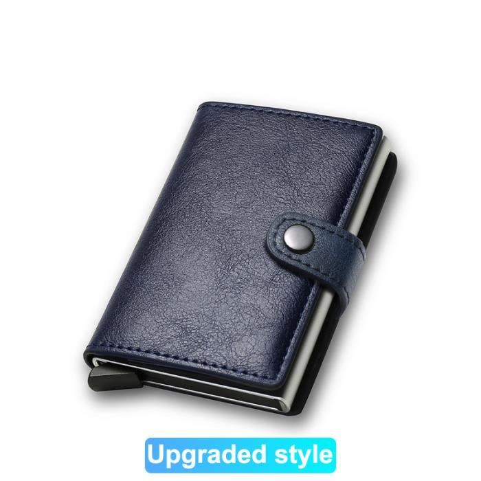 RUMOCOVO®Porte cartes de crédit Rfid pour hommes, petit étui en cuir mince, mini portefeuille magique, BLUE (UPGRADED)