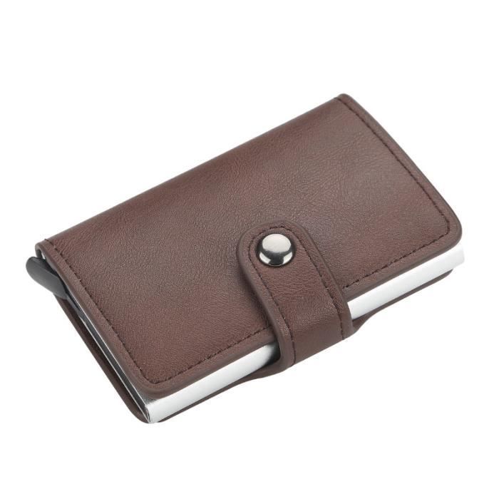RUMOCOVO® Porte cartes anti magnétique Rfid pour hommes et femmes, portefeuilles intelligents, sac à main en cuir KAKI FONCé