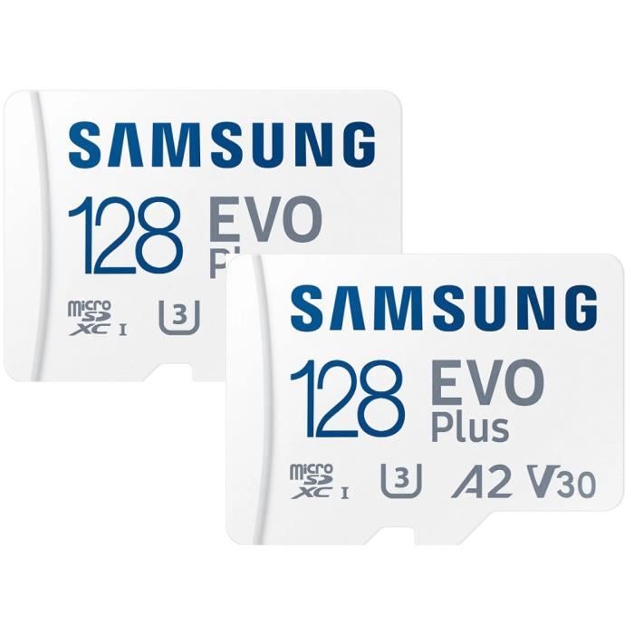 Lot de 2 Carte mémoire microSD Samsung  Evo Plus 128 Go SDXC TF carte U3 Classe 10 A2 130 Mo/s avec Adaptateu