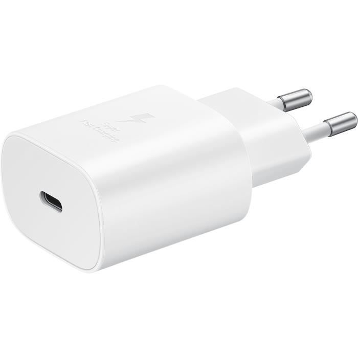 Samsung Adaptateur secteur 25W (sans câble) S22 / S21 Plus S21 S20 / A54/ A53/ A52/ A34/ A33/ A24/ A25 / A14 / A15 - Blanc
