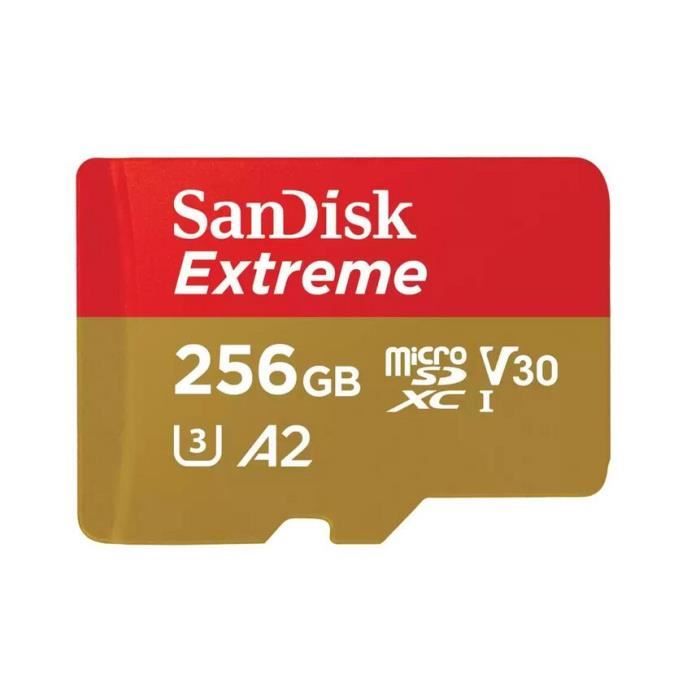 Carte Mémoire Micro SDXC SanDisk Extreme 256 Go A2 MicroSDXC R190/W130Mo/s Classe 10 U3 V3 version 2022