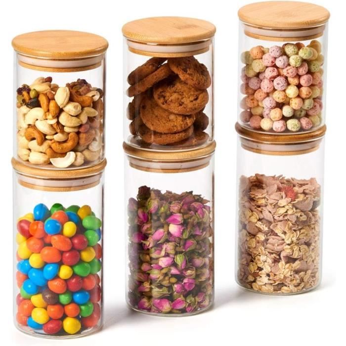 Bocaux De Rangement En Verre Borosilicate Avec Couvercle Hermétique En Bois De Bambou, Pots De Conservation Alimentaire, Boît[J1193]