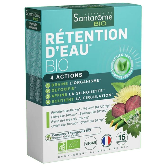 Santarome Bio Rétention d'Eau – 4 Actions – Drainage & Élimination – 15 Comprimés