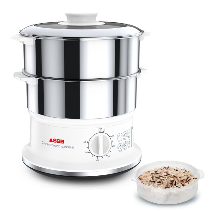 TEFAL VC145100 Cuiseur vapeur inox, 900 W, Minuteur 60 min, Arrêt automatique, Résistant, Compact, Cuisson saine