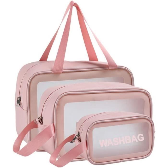 Trousse de Toilette Transparente 3 Pièces, Trousse de Toilette PVC Étanche pour Femme, Trousse de Maquillage Légère pour Voyage Set