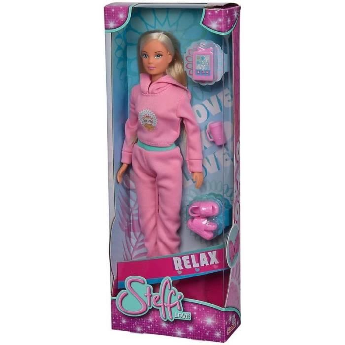 Simba Steffi Love Relax, poupée de Costume en Jogging Tendance, avec Boisson, Tablette et Chaussures Cool, poupée 29