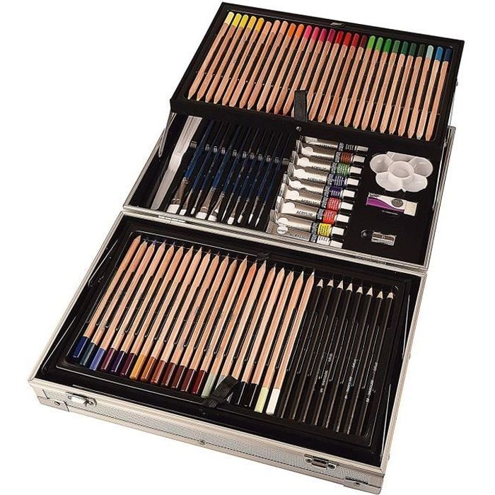 Coffret complet d'artiste Simply - 122 pièces - Valisette en métal - Daler Rowney