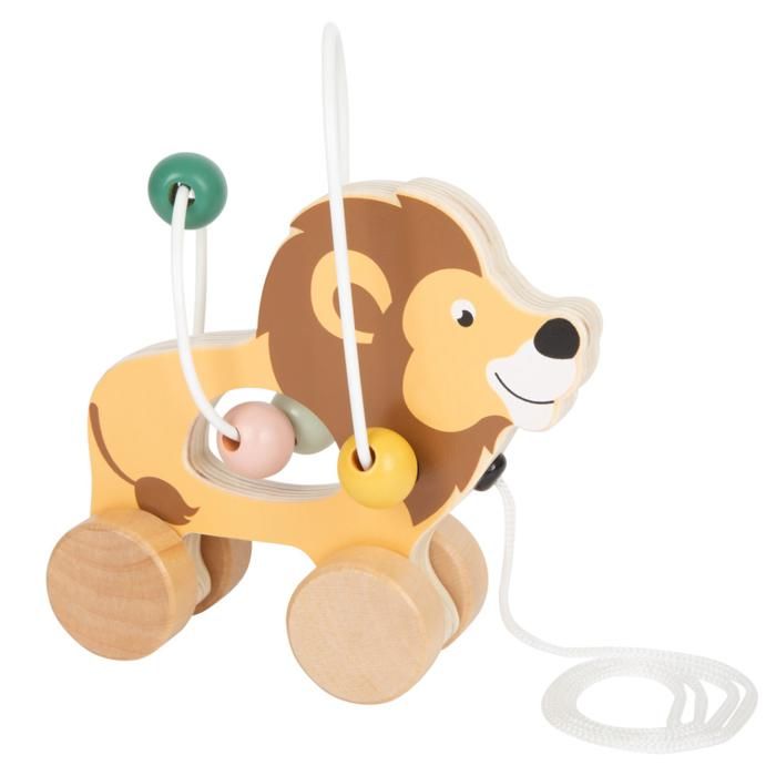Jouet éveil motricité en bois enfant lion à tirer