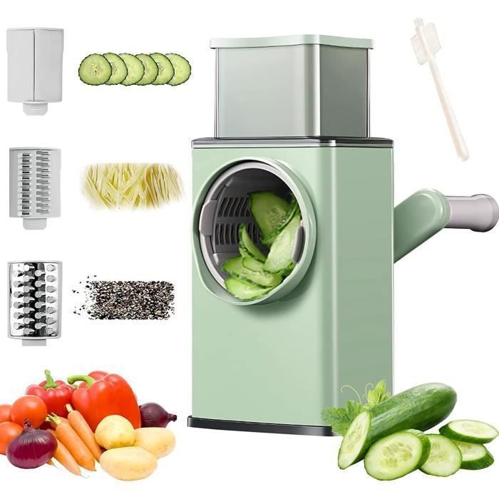 Râpeuse Légume Multifonctions - 3 In 1 - Plastique, Acier - Trémie Large - Lames Longues - Design Compact