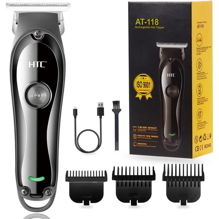 HTC Tondeuse à Cheveux Hommes Tondeuse à Barbe avec 2 Réglages de Vitesse, Rasoir Electrique au lithium Rechargeable par USB, [195]