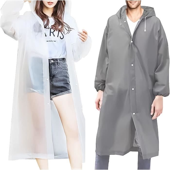Poncho Pluie 2 Pièces Poncho Impermeable Réutilisable Léger Imperméables avec Capuche Raincoat pour Femme Homme[S6]