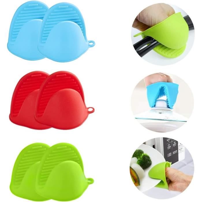 3 Paires Gants en Silicone, Gant Silicone Four Bleu,Rouge,Vert, Manique Silicone Four Résistant à Chaleur,Plus épais Silicone[S90]