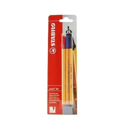 STABILO 3 Stylos Feutre - Point 88 - Coloris Rouge / Bleu / Noir