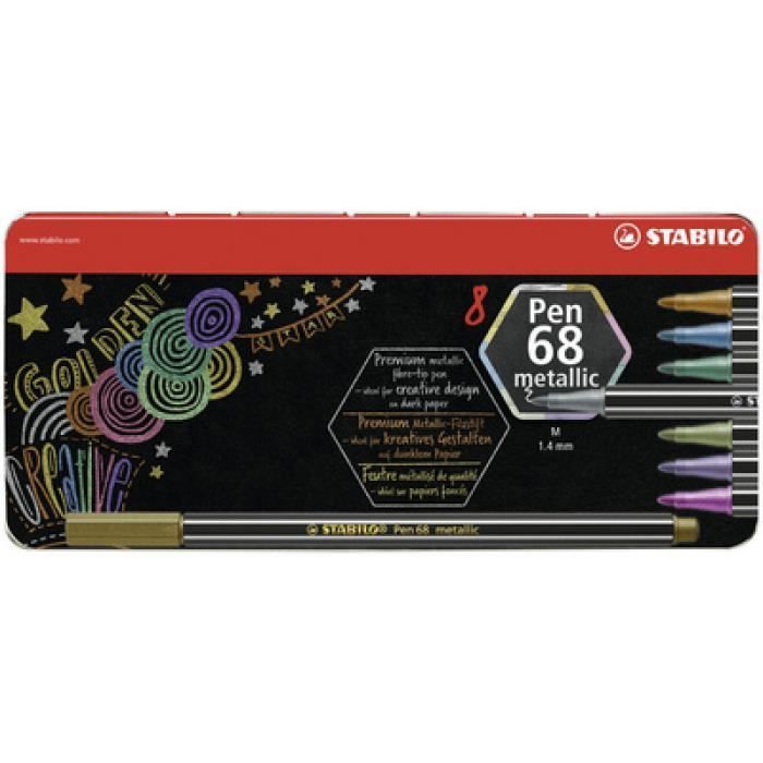 STABILO Feutre Pen 68 metallic, 'tui en m'tal de 6 0,000000 Noir