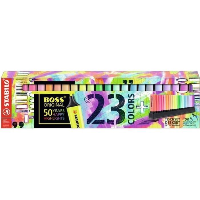 Set de Bureau - STABILO - 23 Surligneurs Fluo et Pastel - Édition 50e Anniversaire