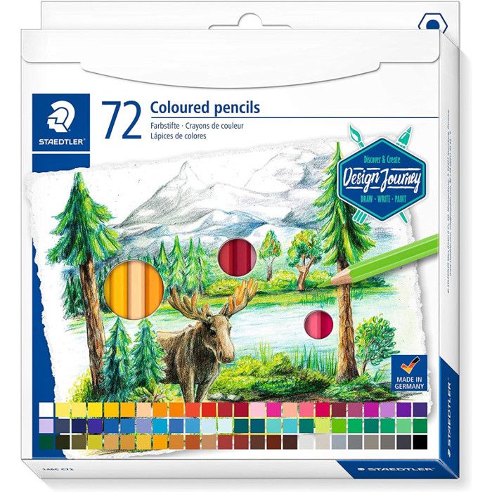 Staedtler Crayons de couleur de haute qualité pour artistes, Mine douce et tendre de 3 mm, Étui carton avec 72 couleurs différentes