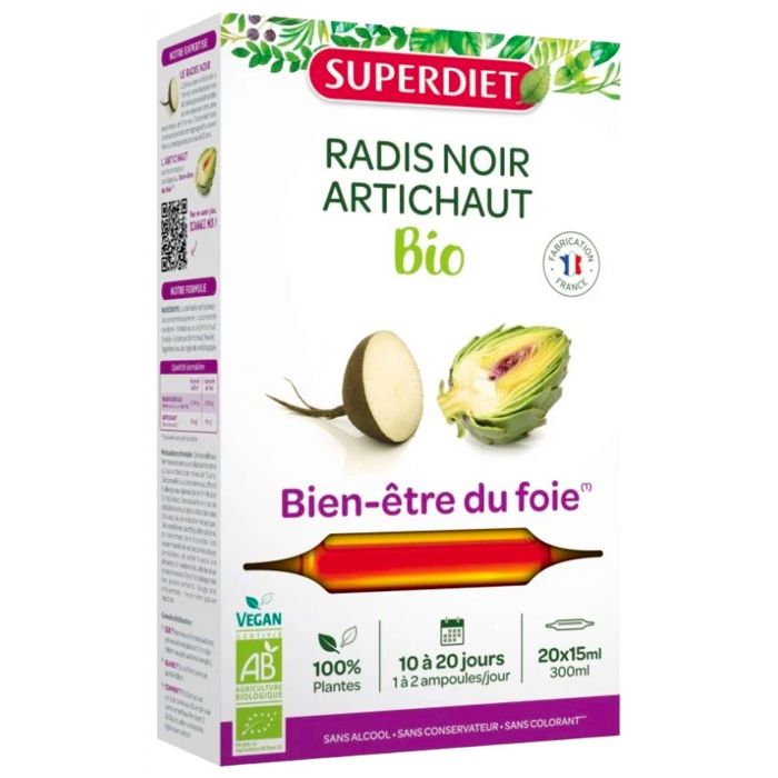 Superdiet Radis Noir Artichaut Bio 20 ampoules