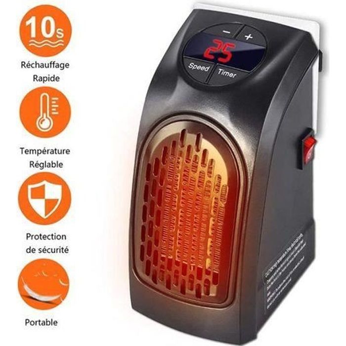 Radiateur Soufflant électrique mobile, Mini Chauffage d'appoint céramique CTP avec Thermostat Réglable 400W Basse Consommation