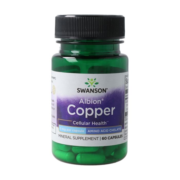 SWANSON Albion Chélate Cuivre – Minéral Essentiel pour l’Absorption du Fer et la Santé du Système Circulatoire – 60 Gélules
