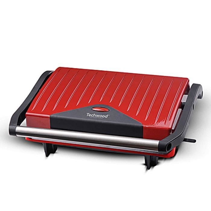 Grill Viande Burger et Panini ROUGE Techwood 750 Watts - Plaques anti-Adhésive