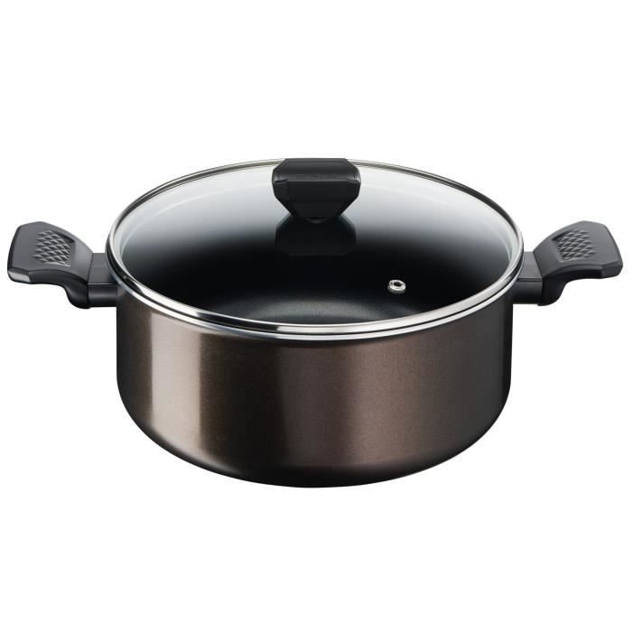 TEFAL B5544602 Easy Cook&Clean Faitout 24cm (4,7L) + couv, Antiadhésif, Thermo-Signal™, Tous feux sauf induction, Fabriqué en France