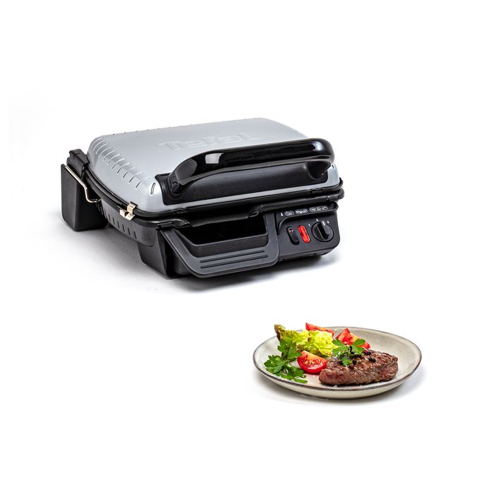 TEFAL Grill électrique, 2 positions, Plaques antiadhésives, Thermostat réglable, Bac de récupération des jus, Compact Grill GC305012