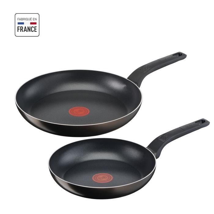 TEFAL B5549002 Lot de 2 poêles 24/28 cm, Sauf induction, Revêtement antiadhésif, Cuisson saine, Fabriqué en France, Easy Cook&Clean
