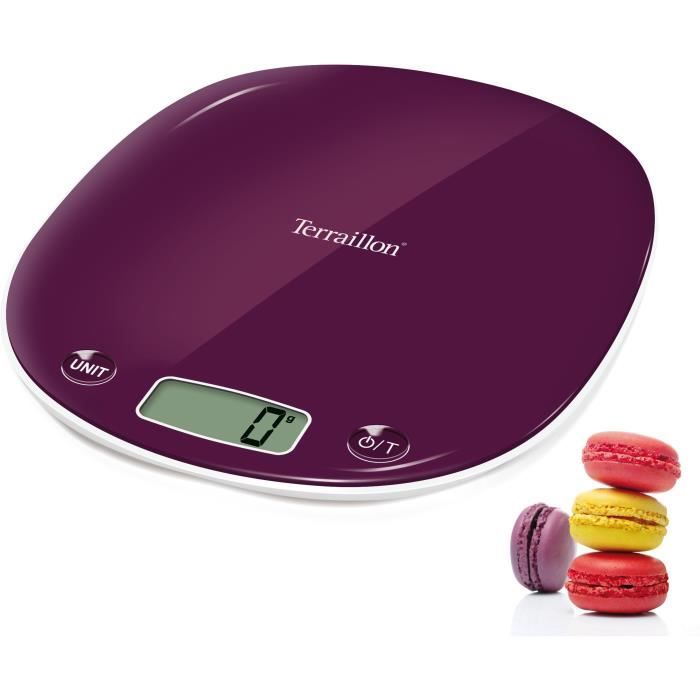 Balance de cuisine électronique TERRAILLON MACARON PRUNE - Portée 5 kg - Graduation 1 g - Ecran LCD