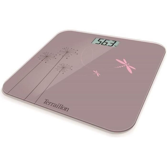TERRAILLON - Balance Pèse Personne Électronique - Ultra-Plat, Marche/Arrêt Automatique, Grand Écran LCD, 150kg - Eden, Rose