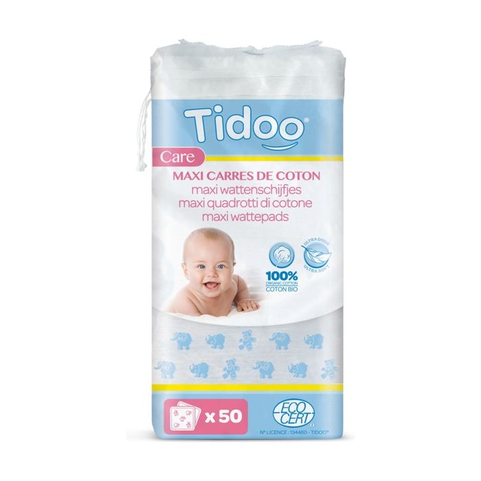 Coton - TIDOO - Maxi Carrés Bio - 50 cotons - Ultra doux - Pour bébé