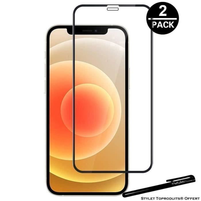 [2pack] Verre trempé pour Apple iPhone 12 Pro max Film de protection bords noir avec Stylet Toproduits®
