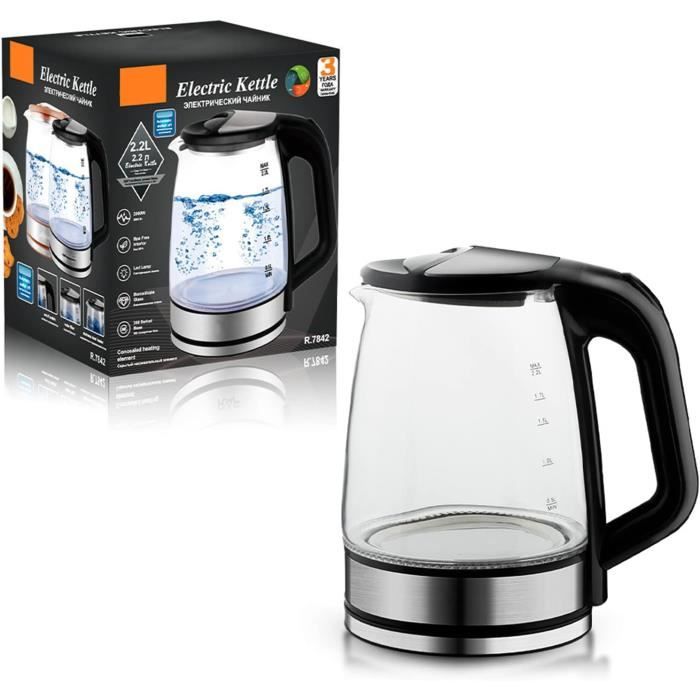 Bouilloire Électrique Glass-2.2L High Borosilicate Glass Bouilloire Électrique-Thermostat Stable Théière Électrique À Vapeur [H2231]